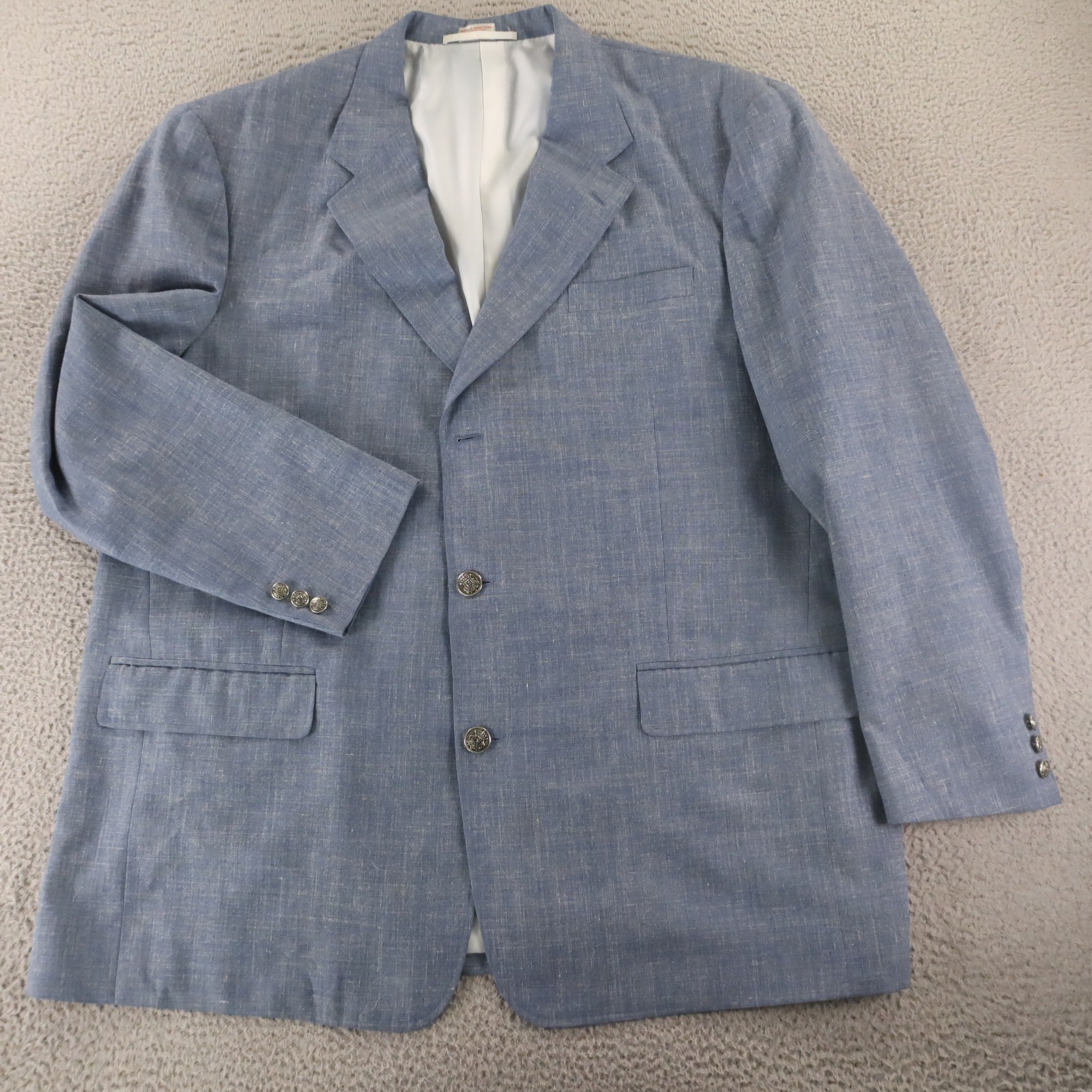 Vtg Hopsack Jacket 3xl 3xlt Blue Heather 100% Wool Blazer Sport Coat 56l